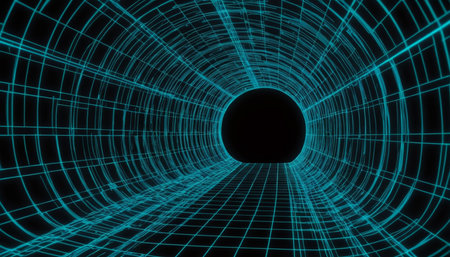 3D illustration of an abstract tunnel with a dark hole in the middleの素材