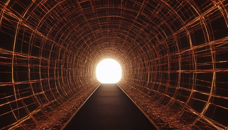 3d rendering of a long tunnel with light coming from the endの素材