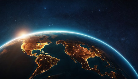 View of the planet Earth from space during sunrise 3D rendering elements of this image furnished by NASAの素材