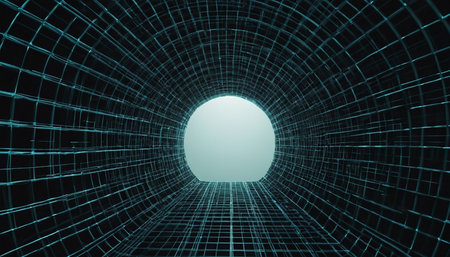 3d illustration of a tunnel with light coming out of the centerの素材