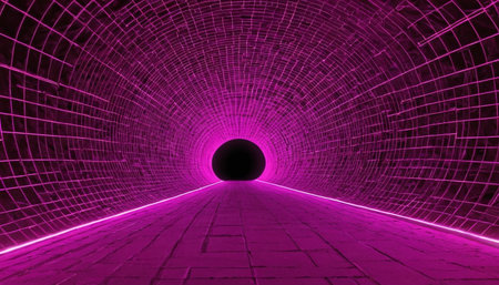 3d illustration of abstract tunnel background with neon lights. 3d renderingの素材