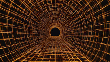 3d illustration of an abstract tunnel with light coming from the endの素材