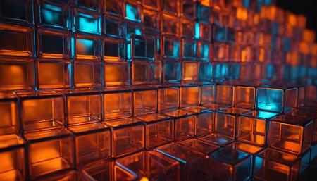 Abstract background of glowing cubes. 3d rendering, 3d illustration.の素材