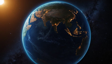 View of the planet Earth from space during a sunrise 3D rendering elements of this image furnished by NASAの素材