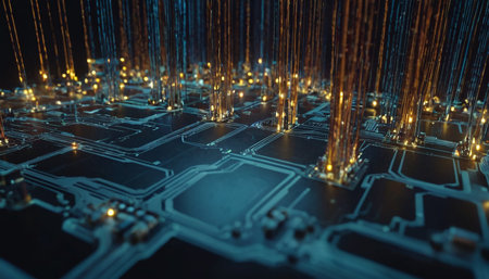 Circuit board close-up. Technology background. 3d renderingの素材