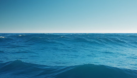 Blue sea water surface with waves and blue sky. Natural background.の素材