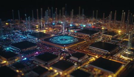 Circuit board. Electronic computer hardware technology. Motherboard digital chip. 3d renderingの素材