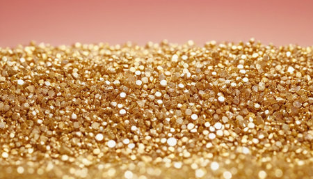 Golden glitter background with copy space for your text. Close-up.の素材