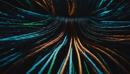 Multicolored network cables close-up. 3D rendering.の素材