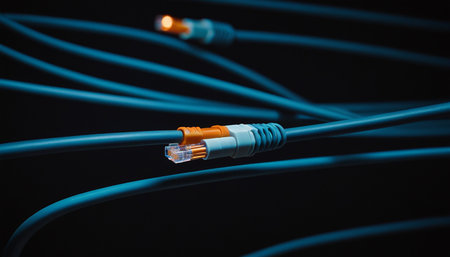 close up of network cable on black background with shallow depth of fieldの素材