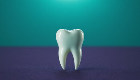 Tooth model on blue and green background. Dental concept.の素材