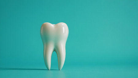 Tooth model on a blue background. Dental care concept.の素材