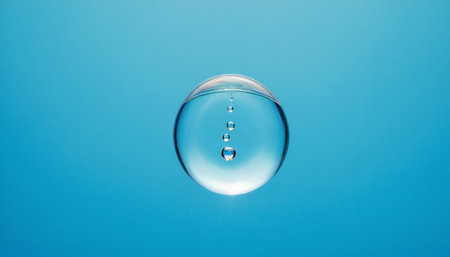 Water drop on blue background with copy space for your text or imageの素材