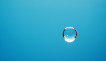 abstract scene with a soap bubble on the blue sky background.の素材