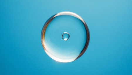 Drop of water in the form of a circle on a blue backgroundの素材