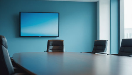 Meeting room in modern conference room with blank screen on the wallの素材