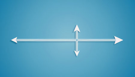 Arrows pointing different directions on a blue background. Vector illustration.の素材