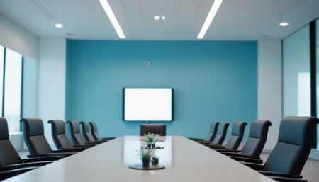 Conference room with meeting table and white board. Blurred backgroundの素材