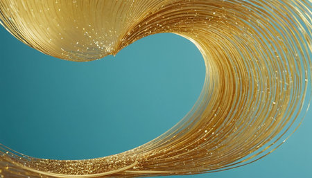 Abstract gold lines on a blue background. 3d rendering, 3d illustration.の素材