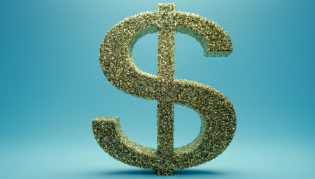 Green dollar symbol on blue background. 3D rendering. Currency sign.の素材