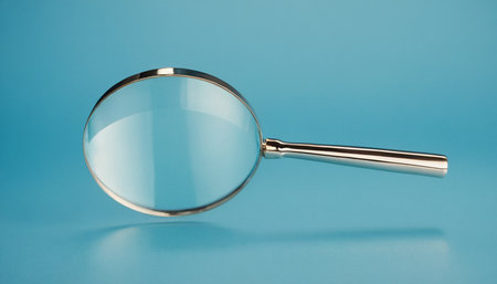 Magnifying glass on a blue background. Magnifying glass on a blue background.の素材