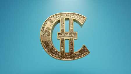 3D rendering of the symbol of the Russian ruble on a blue backgroundの素材