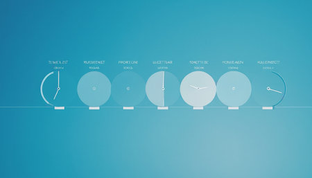 Time management concept. Clock on blue background. Time management concept.の素材