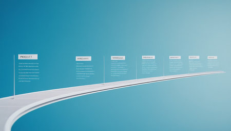 Infographic timeline with white arrow on blue background. 3d renderingの素材