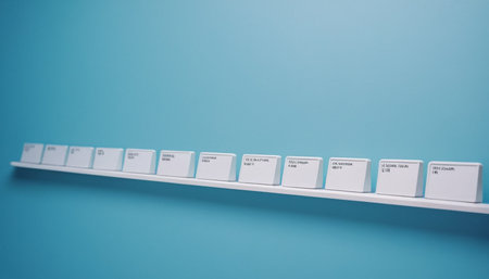 Row of white dominoes on blue background. 3d renderingの素材