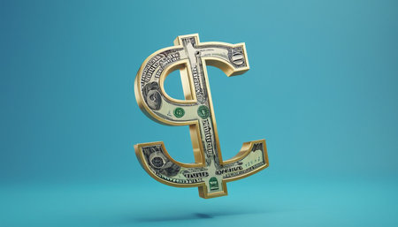 Dollar sign on blue background, 3d render. Currency symbol.の素材