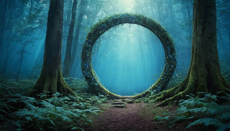 Fantasy forest with a tunnel in the shape of a heart.の素材