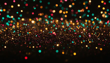 Colorful bokeh lights on black background. Defocused.の素材