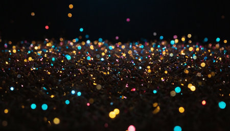 Multicolored sparkles on a dark background. Bokeh effect.の素材