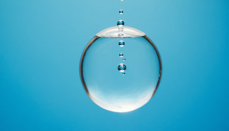 Water drops in the form of a circle on a blue background.の素材