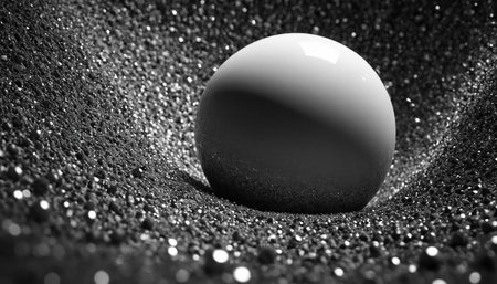 Black and white image of a ball on a shiny background. 3d renderingの素材