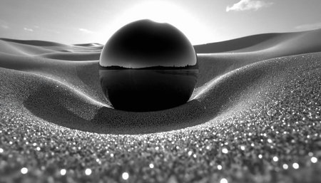 black and white 3d illustration of an abstract sphere in the desertの素材