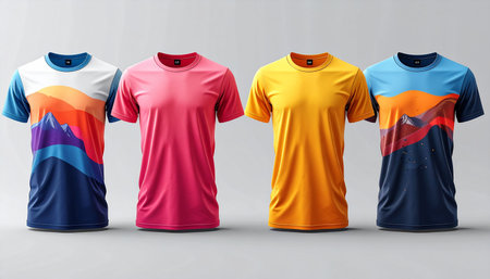 Colorful t-shirt mockup template for soccer jersey, football kit or sports uniform. 3D renderingの素材