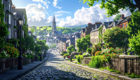 View of the old town of Dinan, Brittany, France.の素材