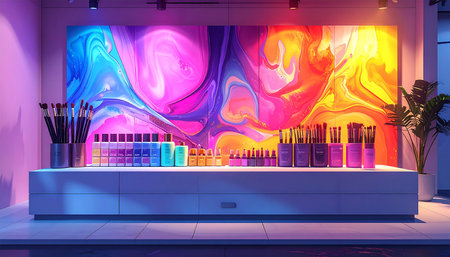 Cosmetics on display at the annual Moscow International Beauty Salon.の素材