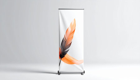 Blank roll up banner stand with feather design. 3d renderingの素材