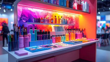 Cosmetics products on display at 8th annual Kuala Lumpur International Cosmetics Fair.の素材