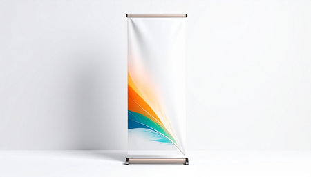 Roll up banner stand on white background. 3d rendering mock upの素材