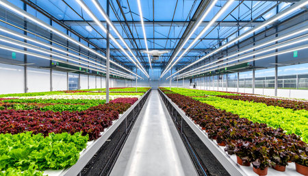 Organic hydroponic vegetable growing in modern greenhouse. Industrial farmingの素材