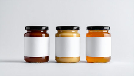 Honey Jar Mock-Up - Three Jars. Blank Labelの素材
