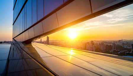 modern office building in shanghai at sunset,china.の素材