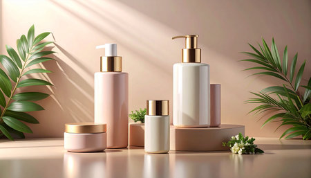 Set of cosmetic products, 3d render. Beauty and spa conceptの素材