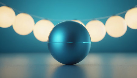 Blue christmas ball with bokeh lights. 3D renderingの素材