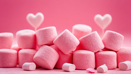 Pink marshmallows on pink background. Valentines day concept.の素材