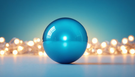 Blue christmas ball on blue background with bokeh effect.の素材