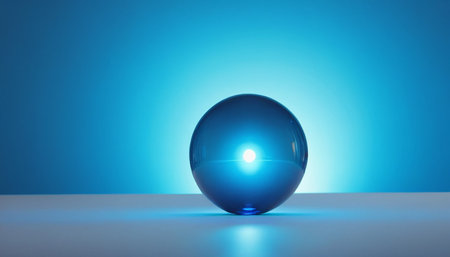 Blue glass ball on a blue background. 3d render illustration.の素材